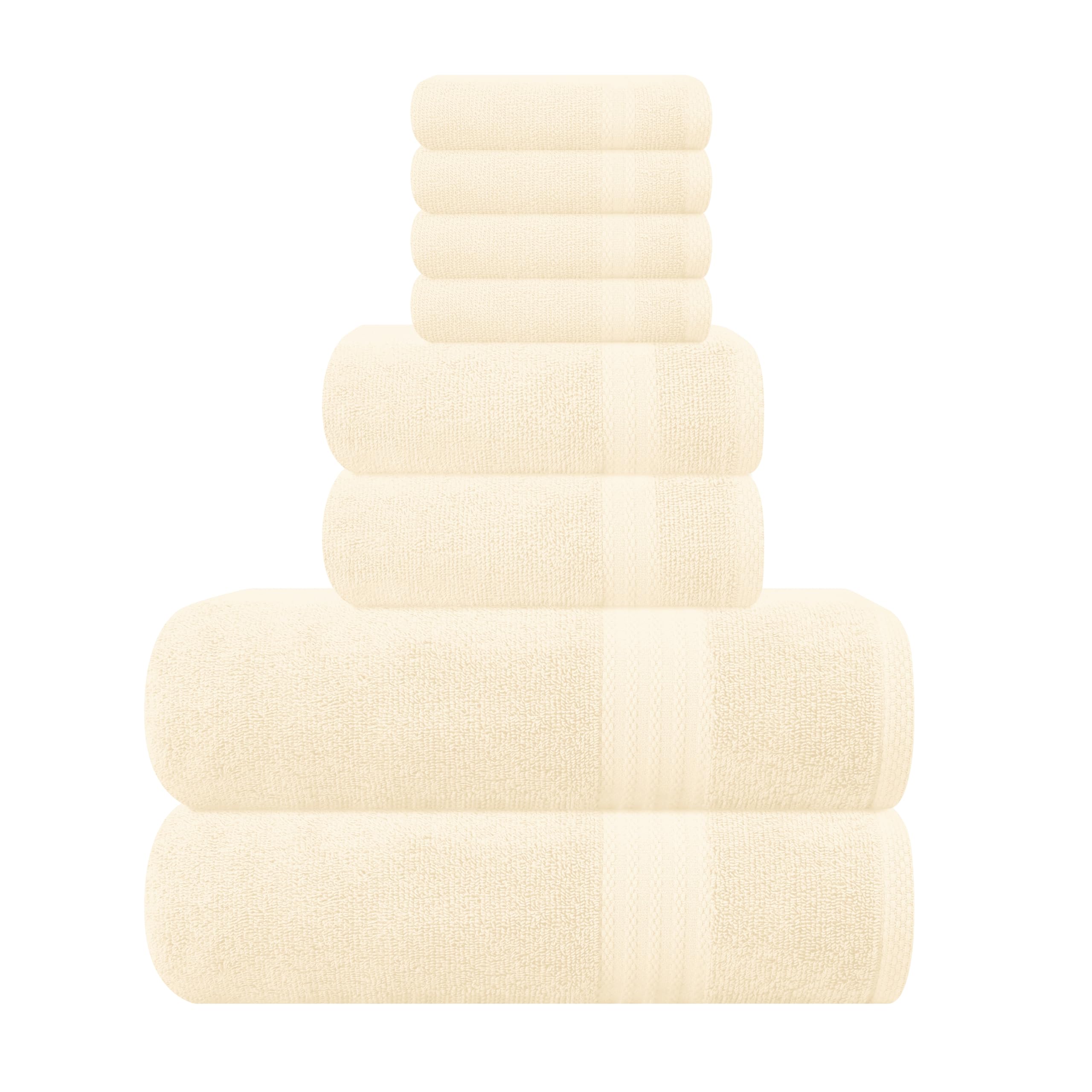 Photo 1 of GLAMBURG Ultra Soft 8-Piece Towel Set - 100% Pure Ringspun Cotton, Contains 2 Oversized Bath Towels 27x54, Hand 16x28, 4 Wash Cloths 13x13 Ideal for Everyday use, Hotel & Spa Ivory Cream