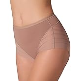 Leonisa High Waisted Invisible Tummy Control Shapewear for Women - Stripe Lace Ladies Underwear Panties
