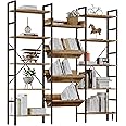 IRONCK Bookcases and Bookshelves Triple Wide 5 Tiers Industrial Bookshelf, Large Etagere Bookshelf Open Record Player Shelves with Metal Frame for Living Room Home Office