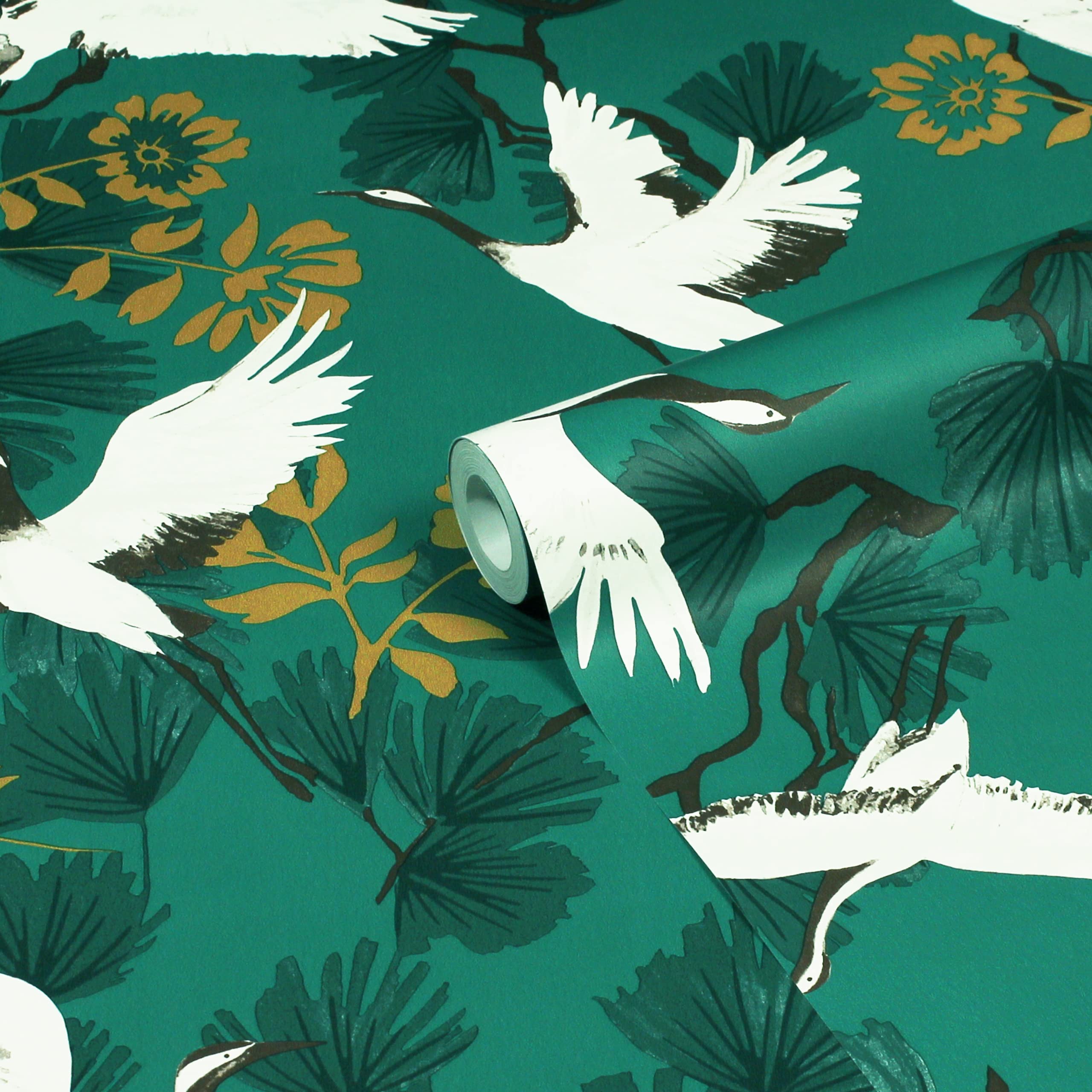 furn. Demoiselle Botanical Printed Wallpaper, Jade