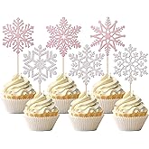 36 PCS Snowflake Cupcake Toppers Glitter Winter Frozen Theme Cupcake Picks Little Snowflake Cake Decorations for Winter Wonderland Baby Shower Kids Birthday Christmas Party Supplies Silver Pink