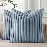 Pallene Faux Fur Plush Throw Pillow Covers 18x18 Set of 2, Luxury Soft Fluffy Striped Decorative Pillow Covers for Sofa, Couch, Living Room, Blue Grey