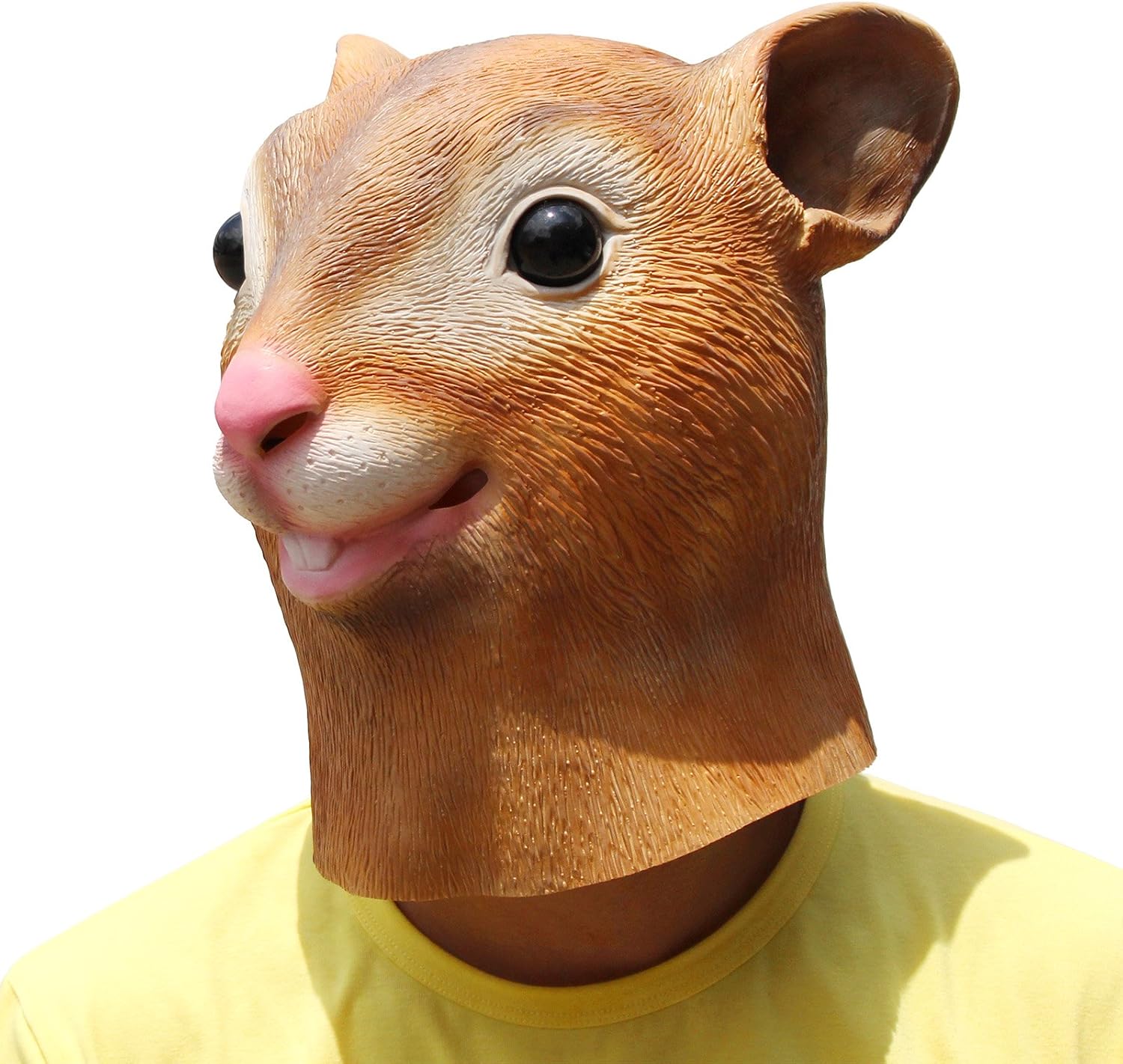 PartyCostume Squirrel Mask Halloween Latex Animal Head Mask, Yellow, 17x16x20cm - Image 3