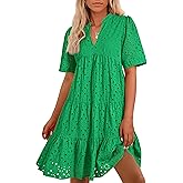 BTFBM Womens Boho Summer Dresses 2026 Spring V Neck Short Sleeve Hollow Out Lace Ruffle Casual Beach Mini Vacation Dress