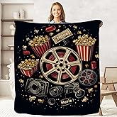 keepitcozi Movie Ticket Popcorn Throw Blanket for Adult Kids, Movie Theater Cinema Gifts Blanket Home Room Decor, Flannel Soft Blanket for Bed Couch 50"x60"