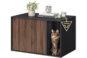 SONGMICS HOME Cat Litter Box Enclosure, Superfast Toolless Assembly, Litter Box Furniture for Large Cats, Display Side Table, Push-to-Open Doors, Ebony Black and Somber Walnut UPCL013BE01S