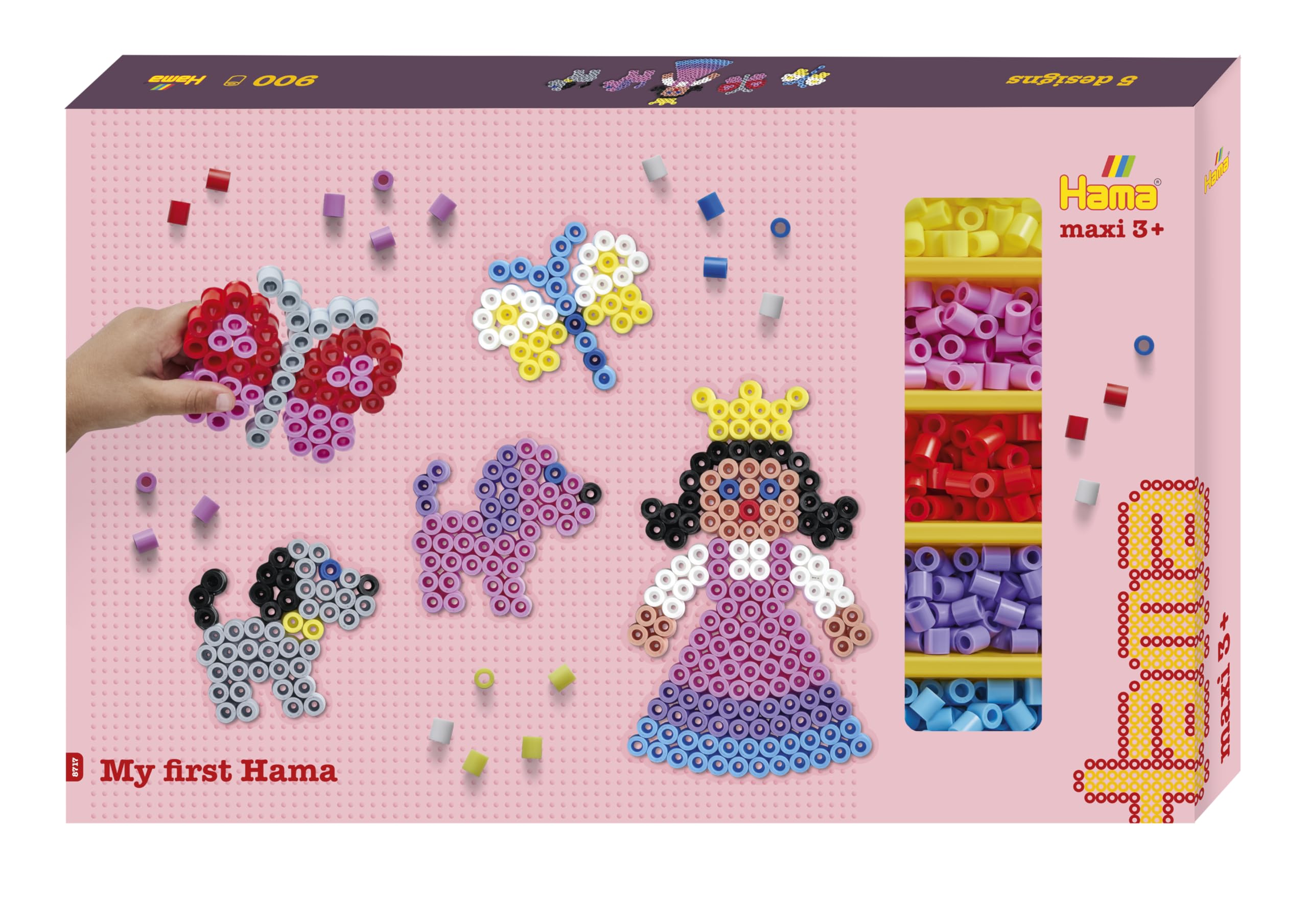 Hama Maxi Giant Gift Box | Approx. 900 Beads, 3 Transparent Pegboards, Colour Printed Design Sheet, Instructions & Ironing Paper