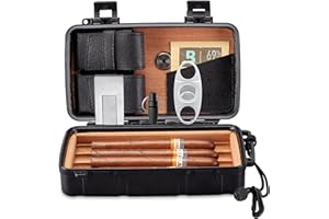 Kyrgyzst Cigar Case - Travel humidor with Cigar Accessories, Cigar Cutter & Spanish Cedar & Cigar Holder-Holds up to 5 Cigars -Crushproof, Airtight Seal-Cigars Gift Set for Men