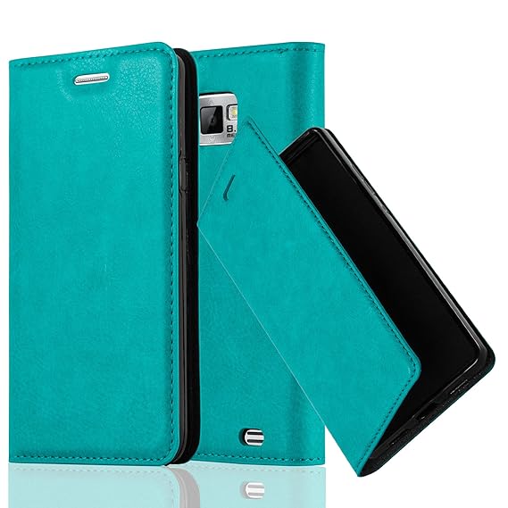 Cadorabo Hülle für Samsung Galaxy S2 / S2 Plus - Hülle in Petrol TÜRKIS – Handyhülle mit Magnetverschluss, Standfunktion und 