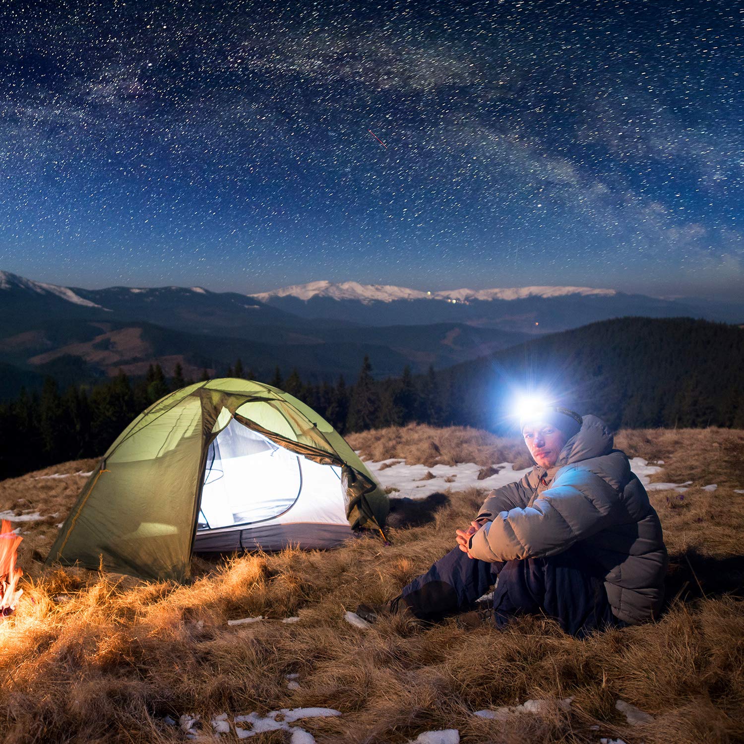 DELXO Head Lamp USB Rechargeable Headlight 8 LED 8 Modes 13000 Lumens Multi Function Waterproof Flashlight with Red Safety Taillight and USB Cable 2 Batteries for Camping,Hiking,Jogging,Fishing