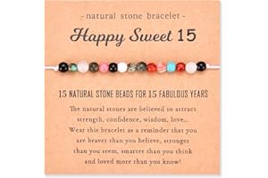 FIEEFX 10 11 12 13 14 15 16 17 18 21 30 40 50 60 Year Old Birthday Gifts for Girls Women Her, Colorful Natural Beads Stone Birthday Bracelet Gifts with Birthday Card for Teen Girls Women Daughter Wife Mom