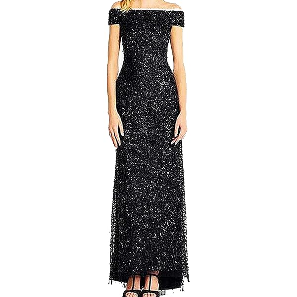 Amazon.com: Adrianna Papell Women's Off Shoulder Bead Long Dress, Champagne  Gold, 4 : Clothing, Shoes & Jewelry