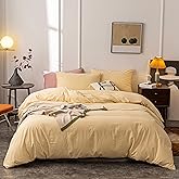 Janlive Washed Cotton Duvet Cover King Ultra Soft 100% Cotton Solid Color Cream Yellow Duvet Cover Set with Zipper Closure -3 Pieces Cream Yellow King