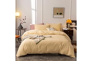 Janlive Washed Cotton Duvet Cover Queen Ultra Soft 100% Cotton Solid Color Cream Yellow Duvet Cover Set with Zipper Closure -3 Pieces Cream Yellow Queen