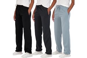 Real Essentials 3 Pack: Women's Relaxed Fit Fleece Open Bottom Sweatpants - Casual Athleisure (Available in Plus)