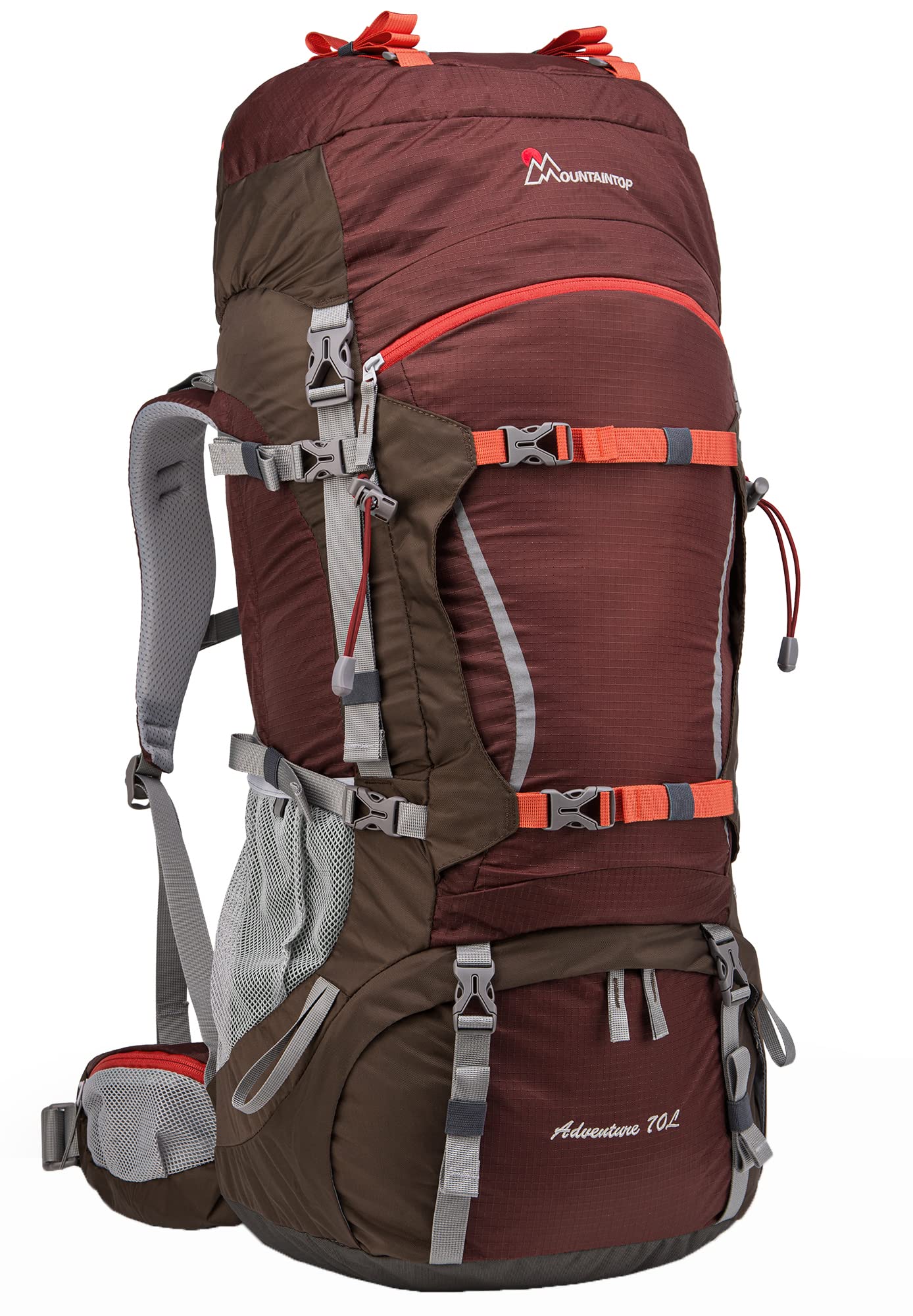 MOUNTAINTOP 70L Hiking Backpack water-resistant Internal Frame Backpacks Large Trekking Mountaineering Rucksack with Rain Cover for Men Women Cover Outdoor