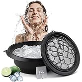 Foldable Face Bowl for Ice with Built-in Ice Tray & Hanging Hook - Collapsible Silicone Facial Bath Bowl for Cold Plunge Therapy, Skin Tightening, Pore Minimizing - Portable for Home, Travel(Black)