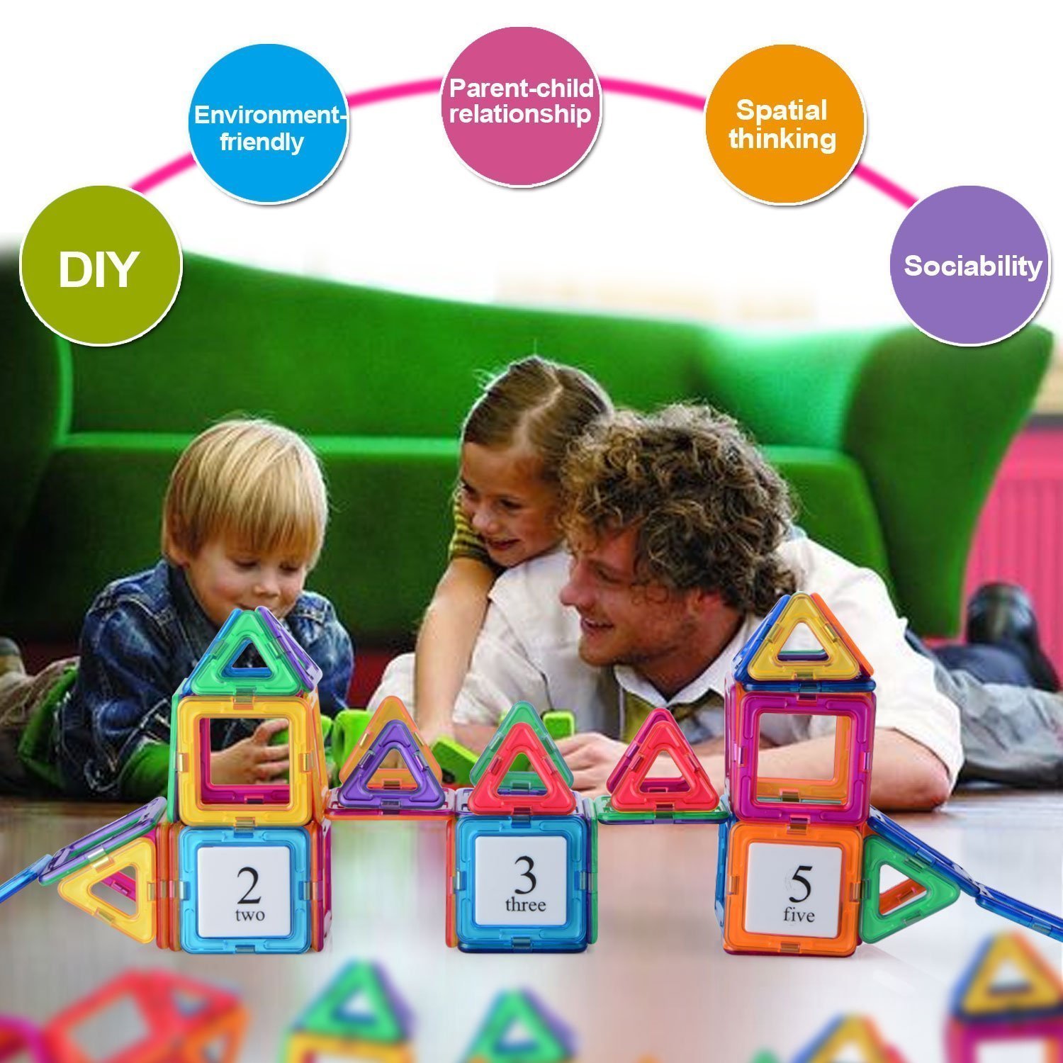 Magnetische Bausteine Für Kinder, 102 Stück Bausteine Regenbogenset Lernspielzeug Tolles Geschenke für Baby Kleinkinder ab 3 Jahre (106 Stück)