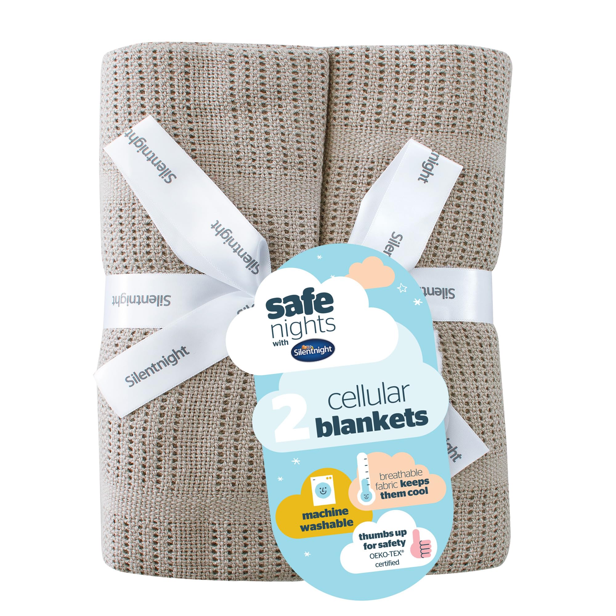 Silentnight Safe Nights Baby Blanket - Pack of 2 Soft 100% Cotton Cellular Baby Blanket for Newborn Ideal for Cot, Crib, Moses Basket and Pram - Baby Essentials - 2 Pack - Grey