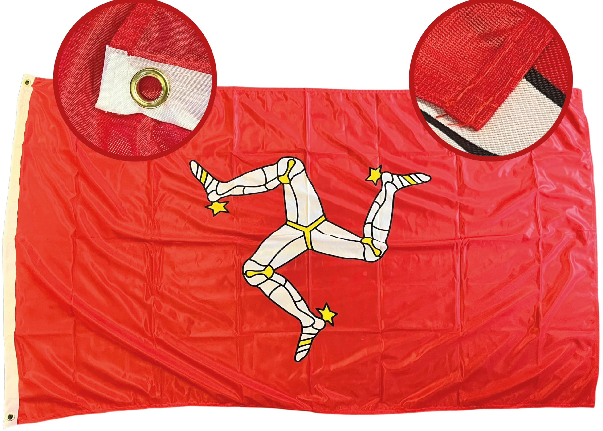 NWFlags Isle of Man Flag 5ft x 3ft | Outdoor Heavy 110d Knitted Polyester | 5x3 Manx Heavy Duty Strong Flag for Garden Flagpole with 2 metal eyelets
