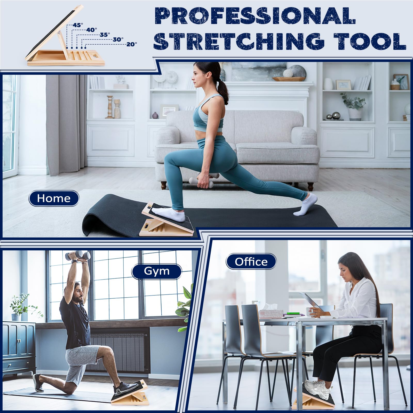Portable Wooden Slant Board for Calf Stretching Squats Calf Stretcher Pilates Physical Therapy Equipment Adjustable Incline Board for Knees Ankle Heel Feet Leg