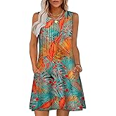 OFEEFAN Summer Dresses for Women 2025 Loose Beach Vacation Casual Crew Neck Sleeveless Sundresses with Pockets Tank Dress