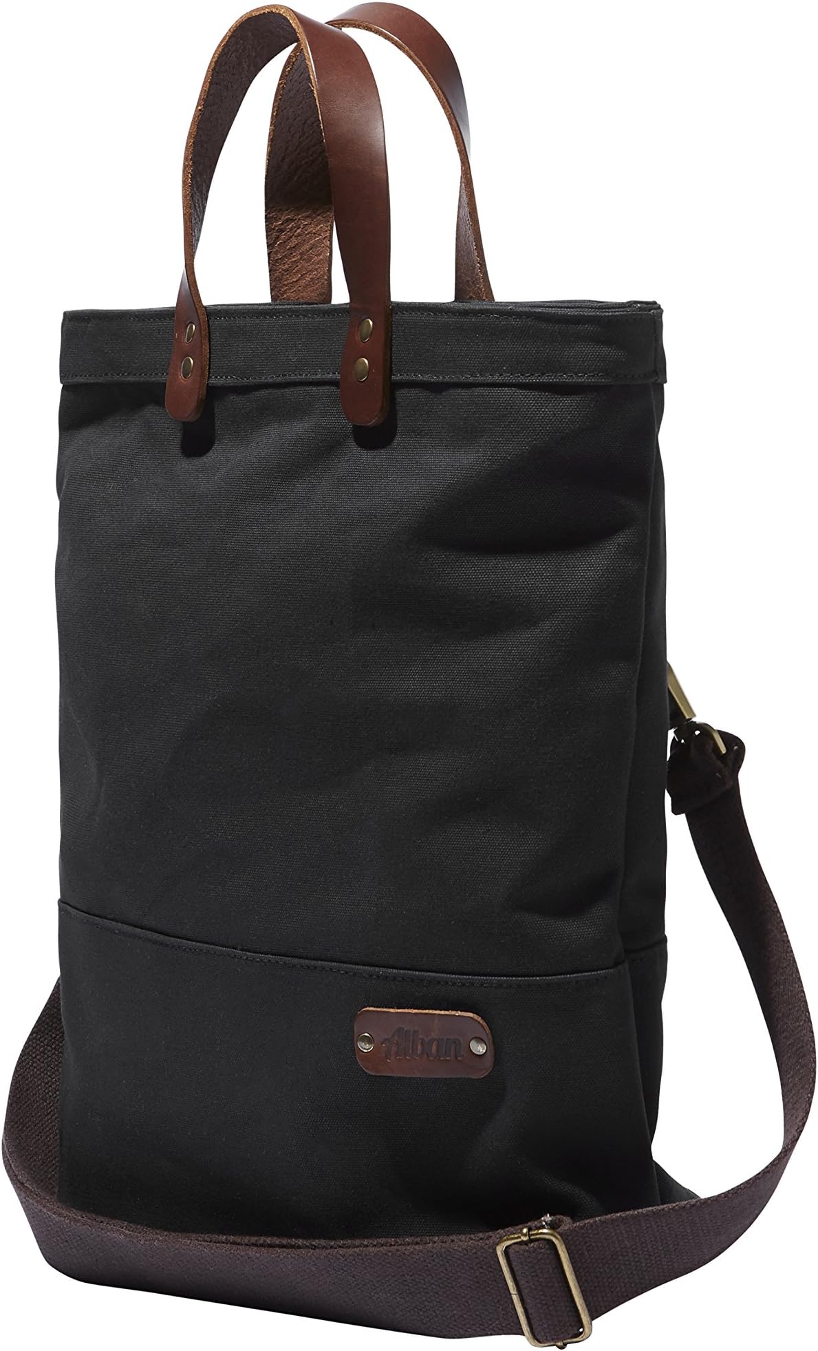Tote Pannier Bag for Bicycles Alban Bike Bags Black Canvas Tote Pannier Bicycle Bag with Brown Leather Handles