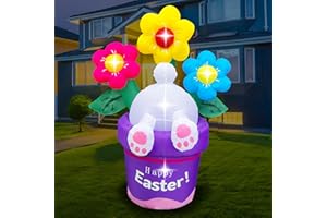 BLOWOUT FUN 6ft Inflatable Easter Rabbit into Flower Basket Decoration LED Blow Up Lighted Decor Indoor Outdoor Holiday Art Decor Clearance