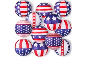 Panelee 12 Pcs Patriotic Hanging Paper Lanterns American Flag Decoration Red White Blue Paper Lanterns American Star Flag Decorative for 4th of July Independence Day Party Supplies