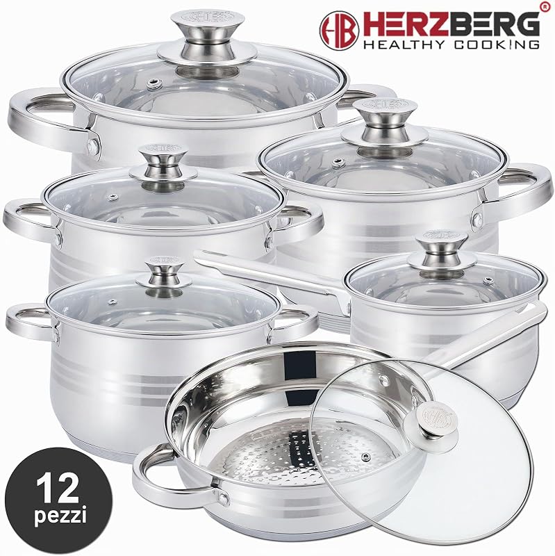 Batterie de cuisine - lot de casserole induction - set casserole et poele tous feux - Batterie de Cuisine 12 Pièces en Acier Inoxydable HG1241 — foto 3 di 4