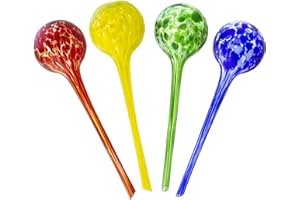 Maxam Wyndham House, 4 Piece Watering Globe Set, Colorful Hand-Blown Glass Plant Watering System