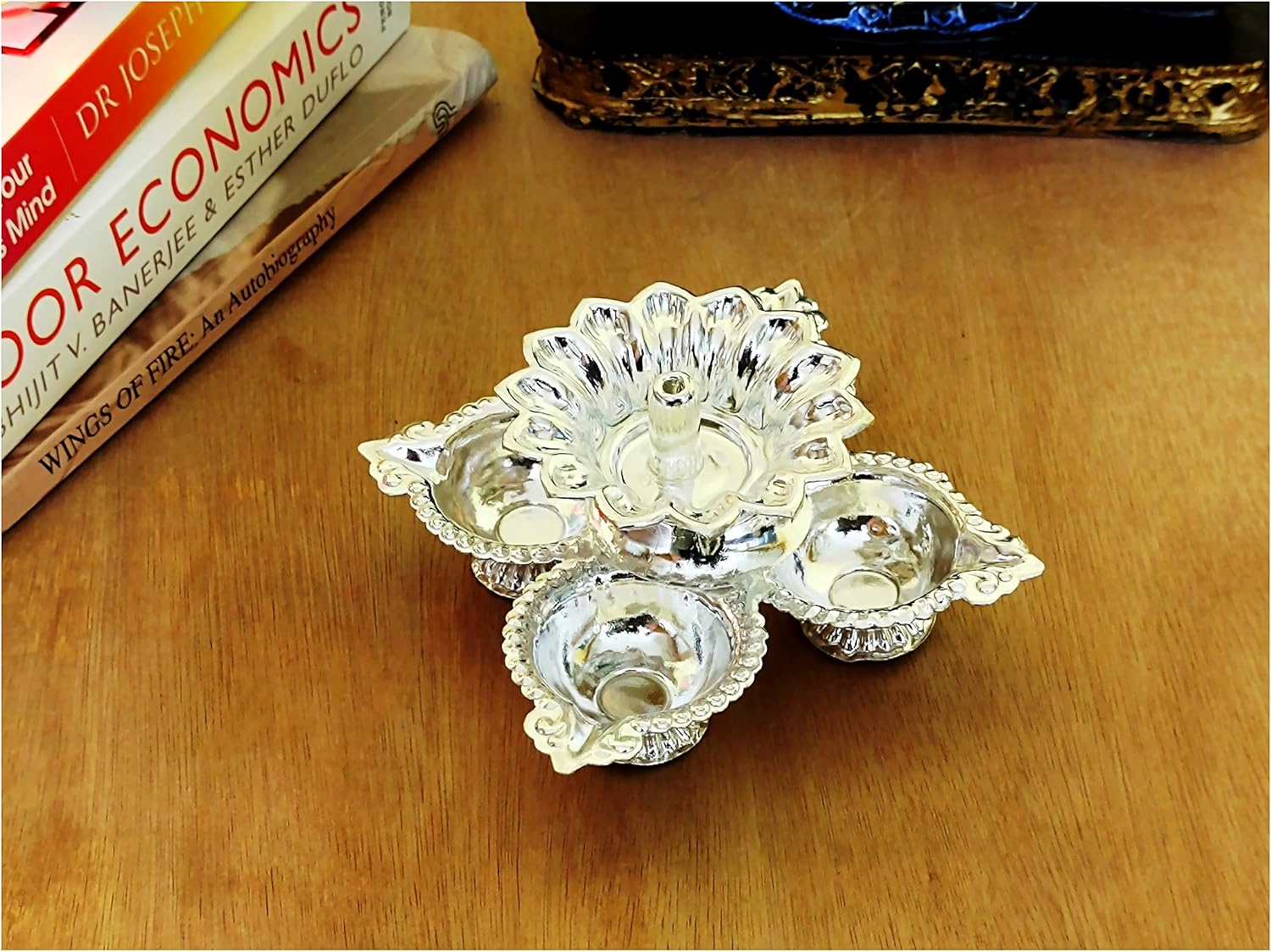 Oil Lamps & Accessories - NOBILITY Oil Lamp Diya Silver Plated Panchmukhi Dia for Pooja Thali Set Puja Items for Poojan Purpose Wedding Return Regular Gift Items