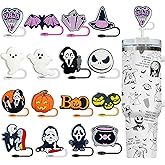 16pcs Halloween Straw Cover Cap For Stanley 30-40 oz Tumblers Reusable Silicone Straws Toppers for Halloween Stanley Cup Accessories