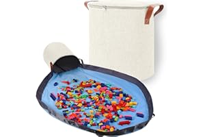 SAM AND MABEL XXL Toy Storage Organizer with Play Mat – 15" x 15" x 16" Storage Bin for Kids' Playroom, Foldable Nursery Fabric Basket (Ivory)