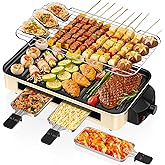 Electric Indoor Grill 1500W -2 in 1 Smokeless Indoor Grill for Kitchen with Non-stick Removable Grill &amp; Griddle Plate,Temperature Control Korean BBQ Grill with 3 Cheese Pans Dishwasher Safe
