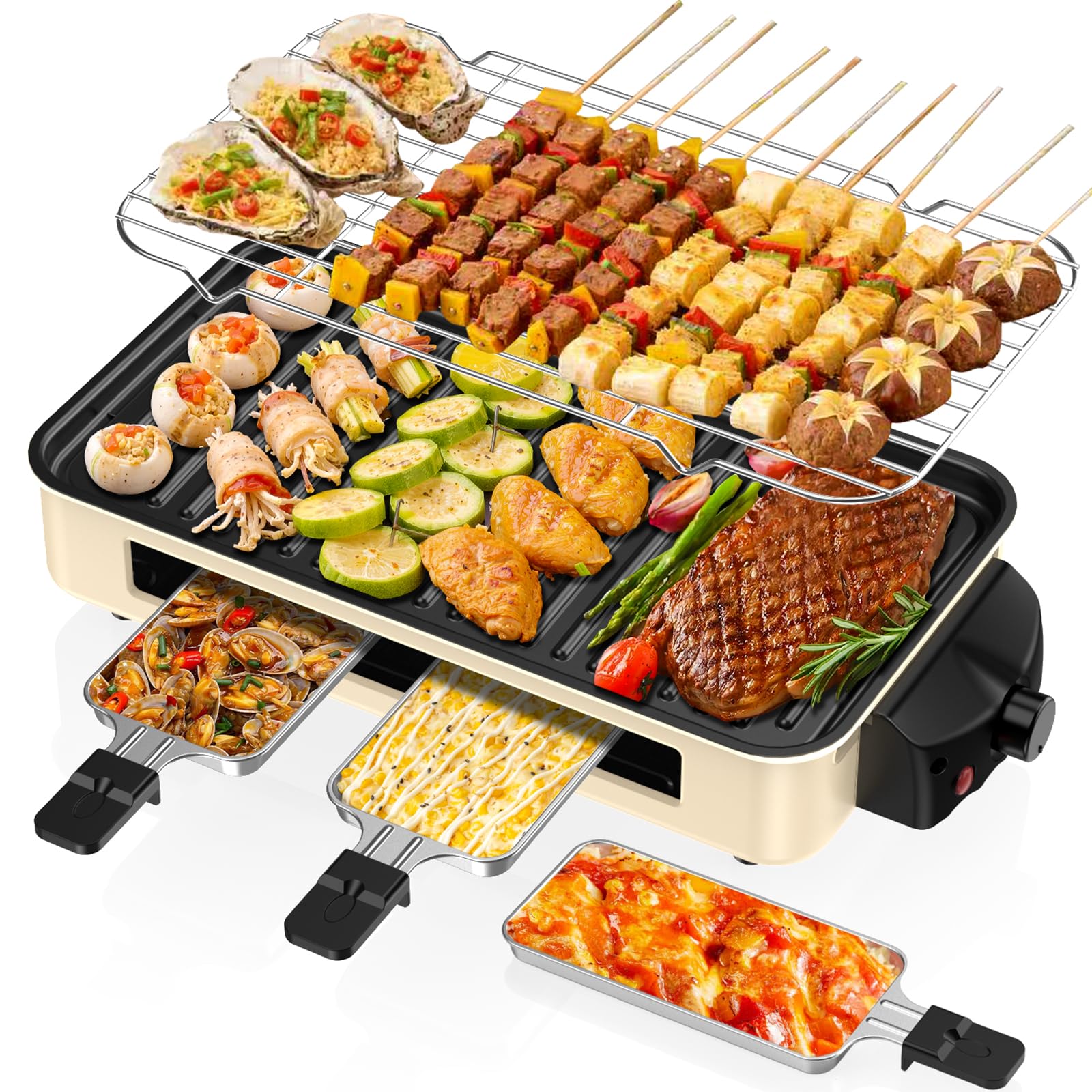 Photo 1 of Electric Indoor Grill 1500W -2 in 1 Smokeless Indoor Grill for Kitchen with Non-stick Removable Grill & Griddle Plate,Temperature Control Korean BBQ Grill with 3 Cheese Pans Dishwasher Safe