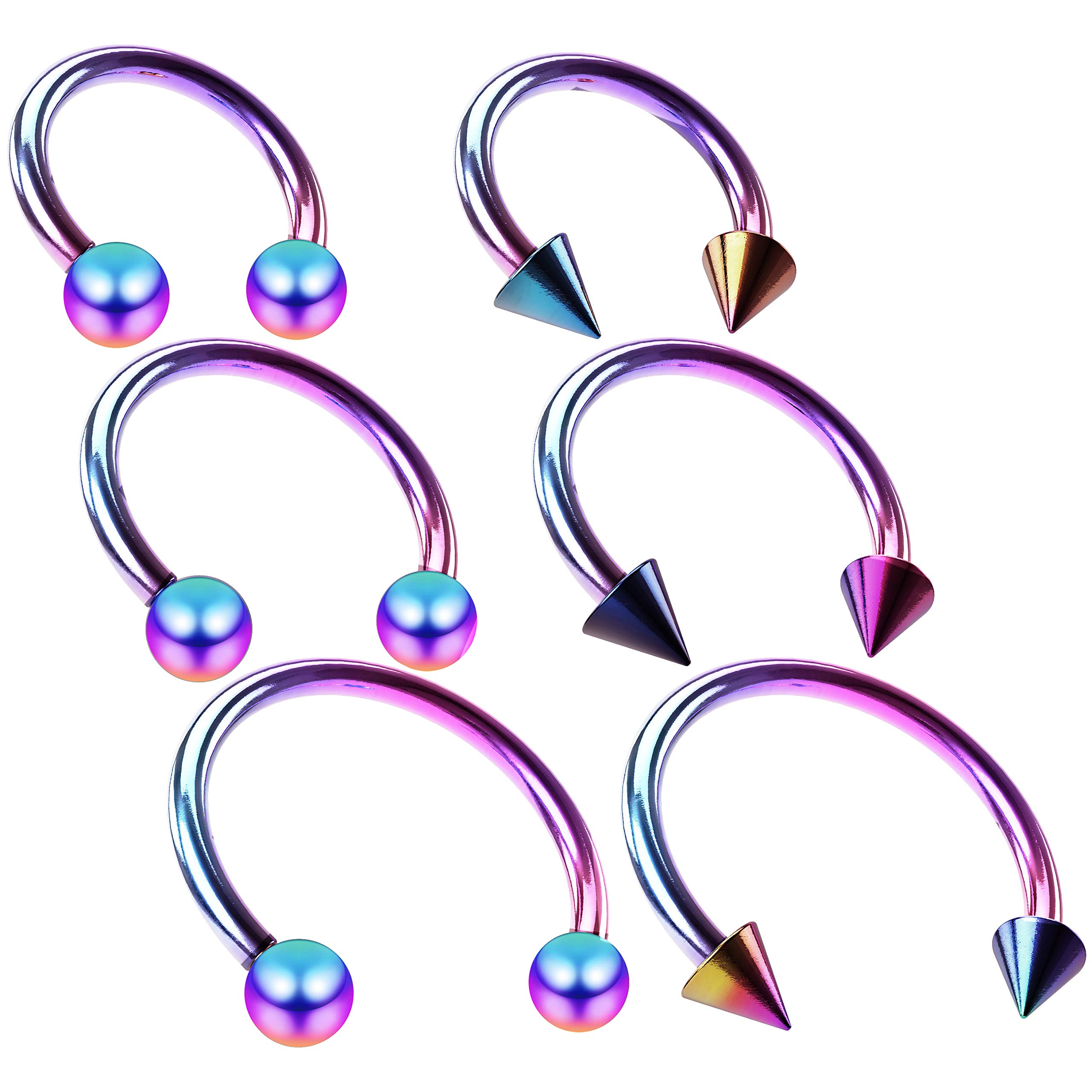 6pc 16g 1.2mm Circular Barbell Horseshoe Bar Tragus Helix Earrings Daith Spikes Bulk Pack Lot Set 6mm 8mm 10mm