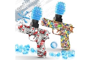 QOGELY 2 Pack Gel Ball Blaster Guns, Small Manual Splat Orby Gun, Gel Splatter Blaster for Adults, Outdoor Activities Shooting Games for Backyard, Garden& Lawn, Ages 14 & Up (Red + Yellow)