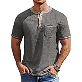 COOFANDY Mens Henley Shirts Short Sleeve Casual Button T-Shirts Basic Tee Shirts Summer Vintage T Shirts with Pocket