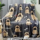 Famitile Pug Blanket, Cute Puppy Fleece Blankets Super Soft Fuzzy Gifts for Pugs Lovers Plush Throw Dog Decor (Dark Grey Pug, 47" x 60")