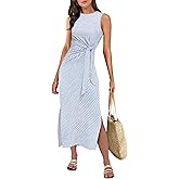 ANRABESS Womens Summer Casual Sleeveless T Shirt Midi Dress Slim Fit Tie Waist Split Tank Long Dresses 2026 Vacation Sundress