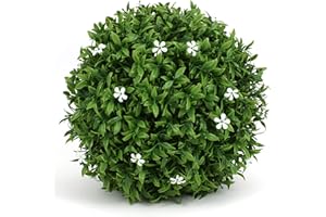 3rd Street Inn Small White Flower Grass Topiary Ball - Artificial Plant Set - Indoor/Outdoor Wedding Party Decor - Faux Foliage Garden Sphere - Tree and Bush Substitute (7", 2 Pack)