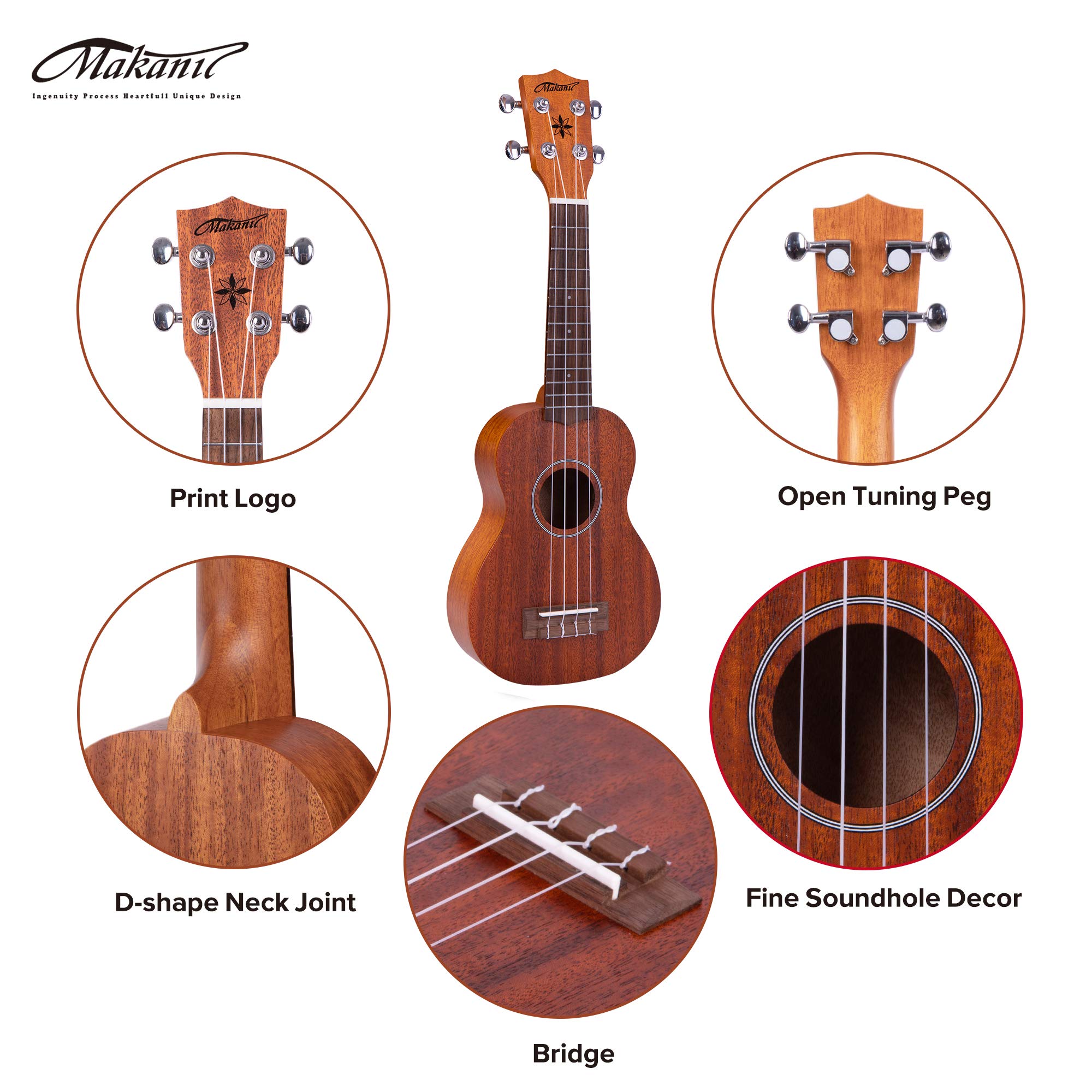 Makanu Soprano Ukulele Sapele 21 Inch Ukulele with Gig Bag for Beginners Matt Finish Four String Guitar