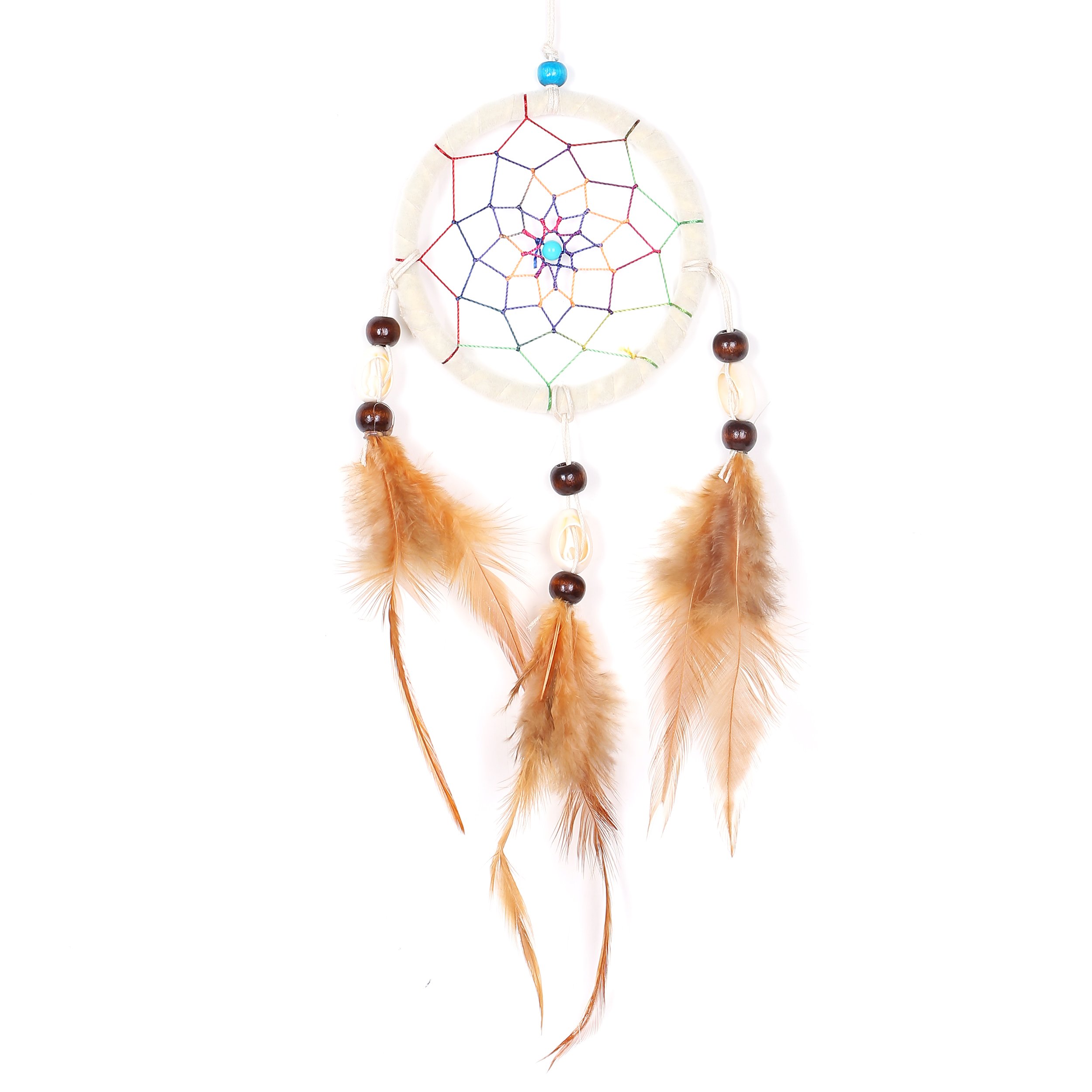 Dreamcatcher for Good Dreams with Pearls and Real Feathers White Nature Ø 3.54"