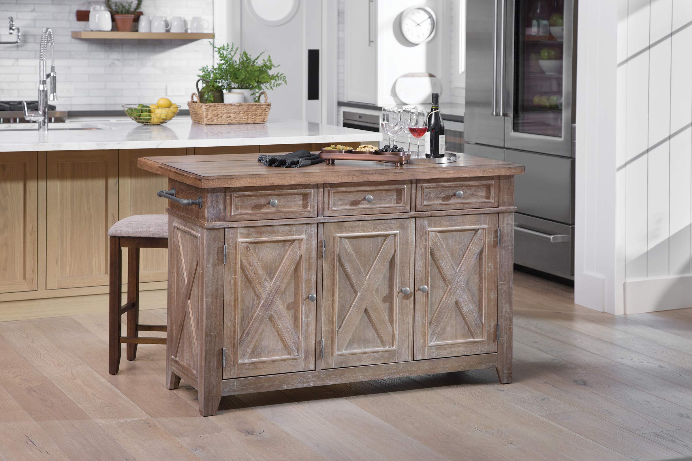 OSP Home Furnishings Cocina Kitchen Island With Wood Top, Drop Leaf And