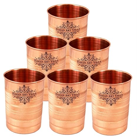 IndianArtVilla Copper Glass Tumbler Set, Drinkware & Serveware, Good Health Benefits, 300 ML Each, 6 Pieces