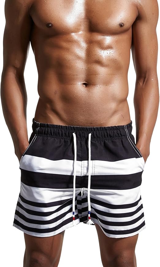 Amazon シュアナウ Surenow 水着 メンズ サーフパンツ ボーダー柄 海水パンツ ショートパンツ スイムショーツ 水陸両用 ビーチパンツ ゴムウェスト 速乾 水着 通販