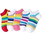 Girls No Show Seamless Socks Rainbow Cotton Stripes Socks Kids Low Cut Athletic Socks For School