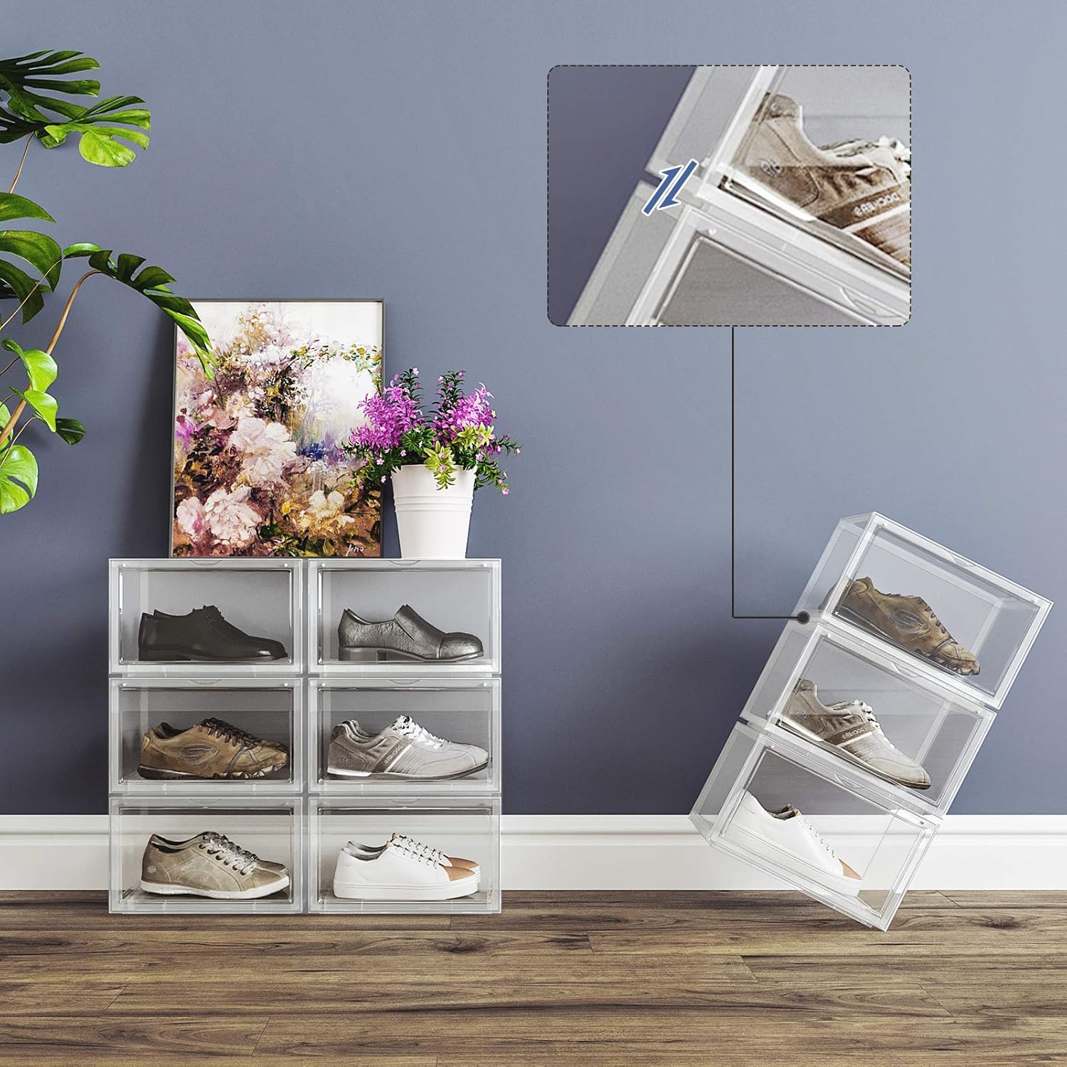 stapelbarer Schuh-Organizer schwarz LSP03CB 3er Set Kunststoffbox mit