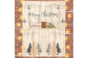 Ganeen 3 Pcs Christmas Kitchen Curtain Set Kitchen Window Tier Curtains and Valance Buffalo Plaid Curtains Black and White Kitchen Curtain Polyester Farmhouse Kitchen Curtains for Christmas
